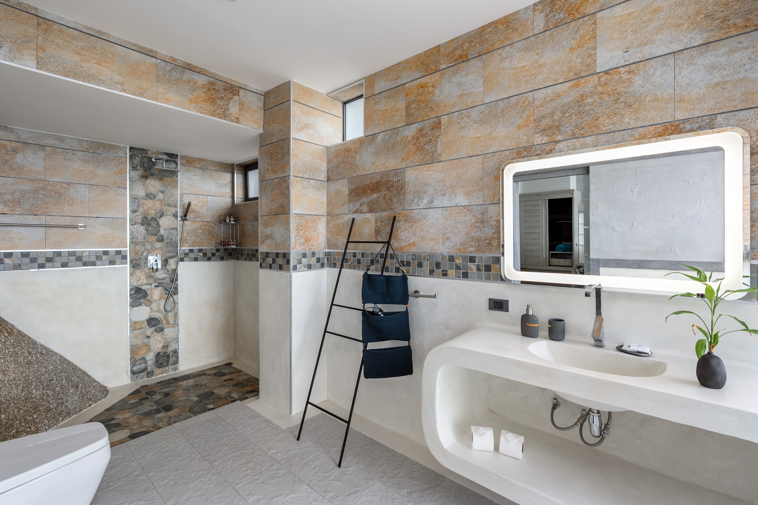 Bathroom with natural stone tiles