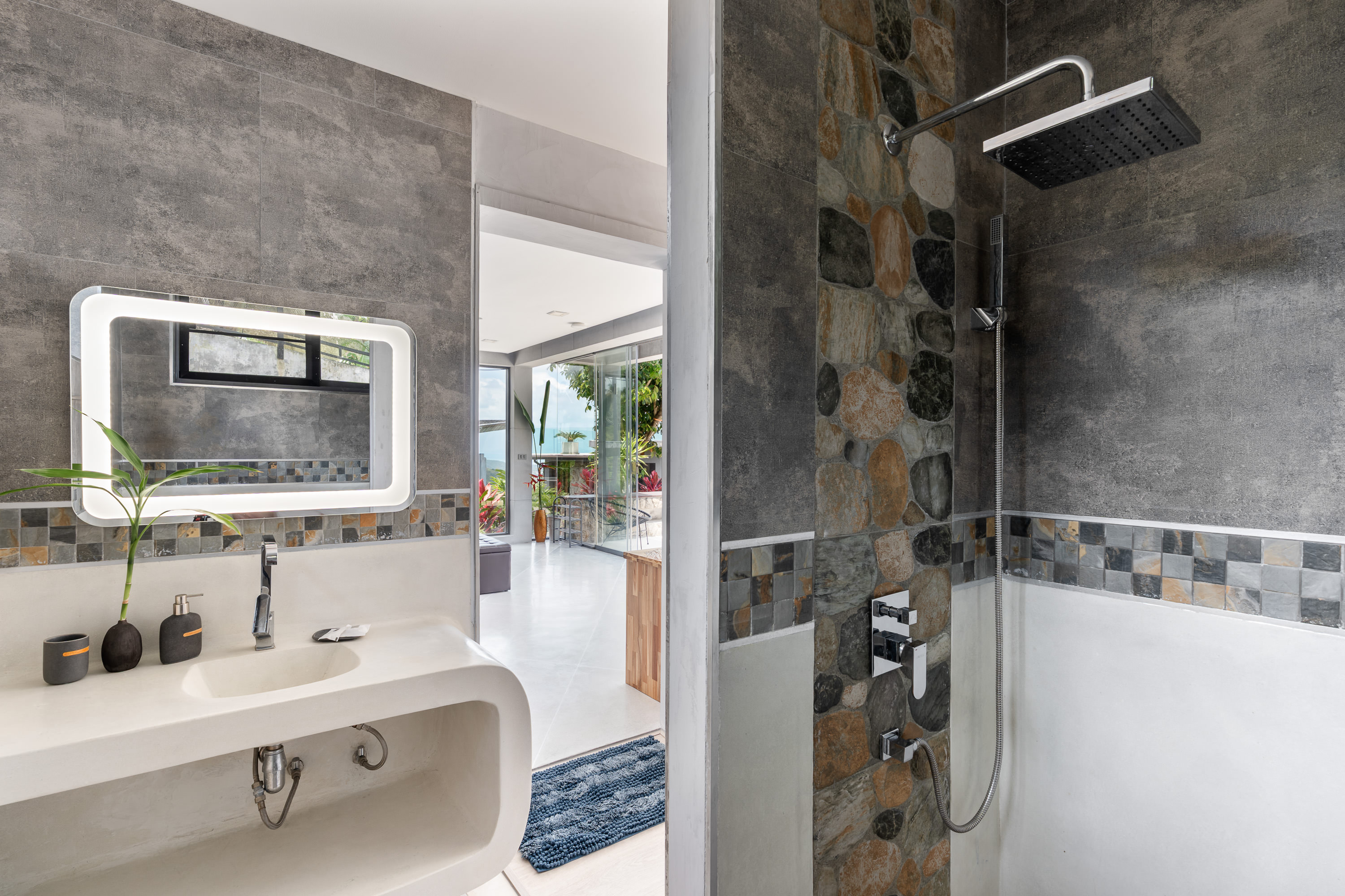 Bathroom with rainfall shower